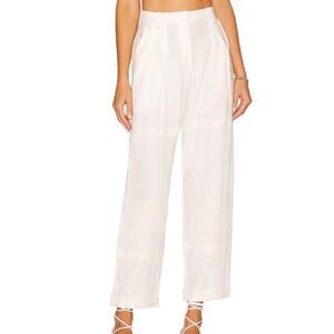 Just BEE Queen White Trouser Pants MEDIUM Wide Leg Kai Linen Pleated $385 NEW